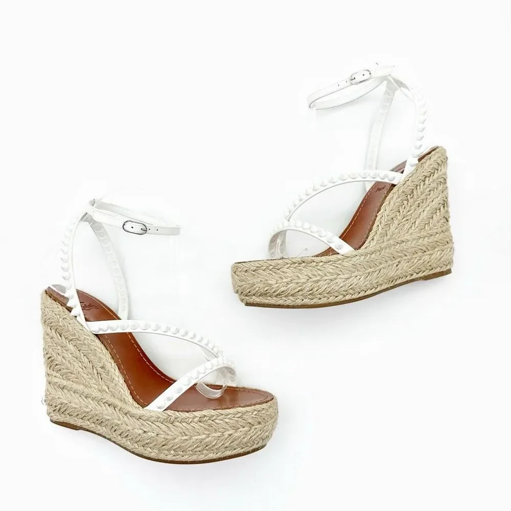 CHRISTIAN LOUBOUTIN Mafaldina Wedge Heels 39 US 8.5 Spiked Sandals White Leather